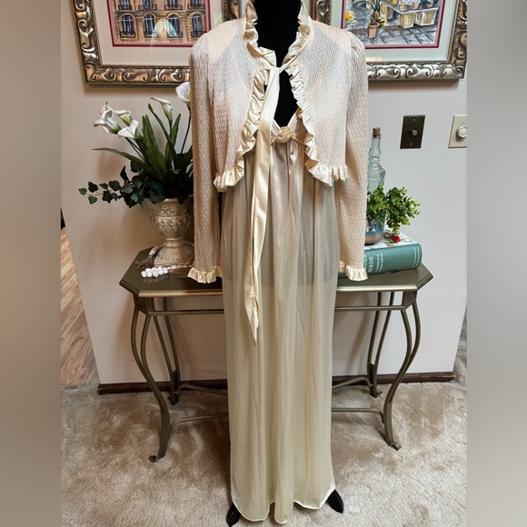 Vintage Gilligan & O'Malley Cream Maxi Lace Slip Dress & Crop Top Set Sz S - Picture 3 of 15